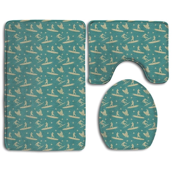 PUDMAD Surf In Sea 3 Piece Bathroom Rugs Set Bath Rug Contour Mat and Toilet Lid Cover