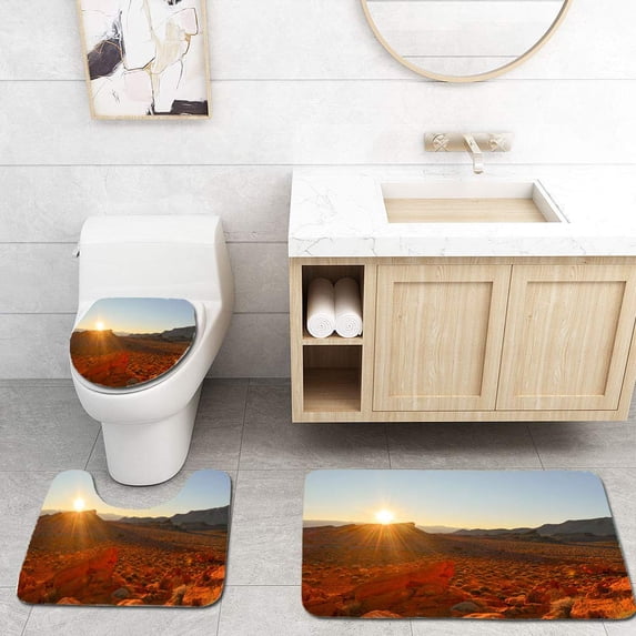 PUDMAD Surnise Over Valley Fire 3 Piece Bathroom Rugs Set Bath Rug Contour Mat and Toilet Lid Cover
