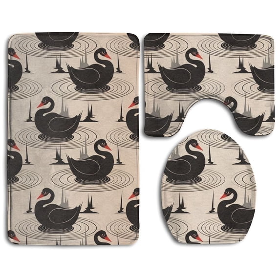 PUDMAD Swan Swimming 3 Piece Bathroom Rugs Set Bath Rug Contour Mat and Toilet Lid Cover