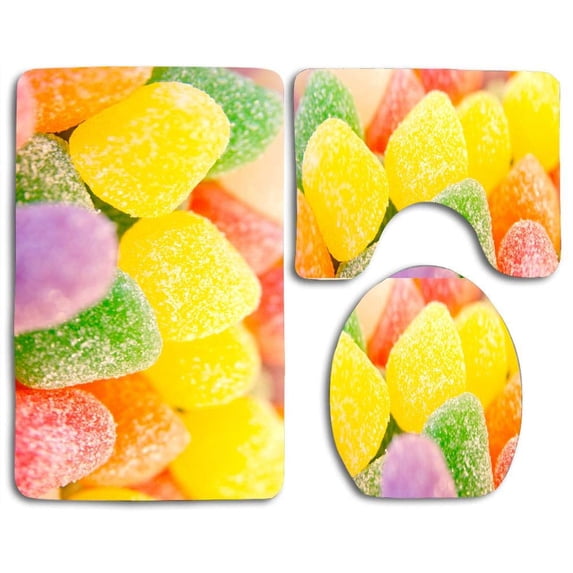 PUDMAD Sweet Candy 3 Piece Bathroom Rugs Set Bath Rug Contour Mat and Toilet Lid Cover