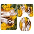thumbnail image 1 of PUDMAD Sweet Kitten Cute Puppy Dog in Flowers 3 Piece Bathroom Rugs Set Bath Rug Contour Mat and Toilet Lid Cover, 1 of 2