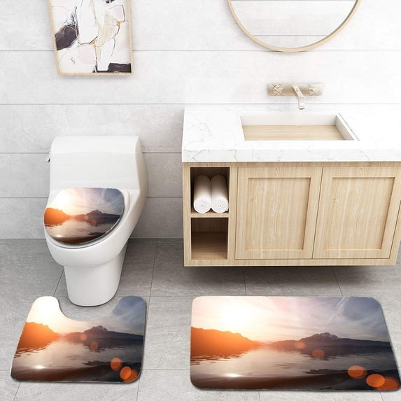 PUDMAD Swiss Alps Lucerne Lake Sunset 3 Piece Bathroom Rugs Set Bath Rug Contour Mat and Toilet Lid Cover