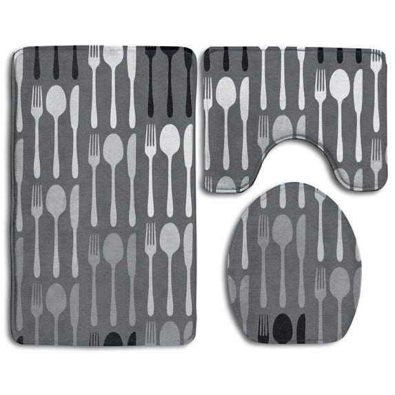 PUDMAD Tableware 3 Piece Bathroom Rugs Set Bath Rug Contour Mat and Toilet Lid Cover