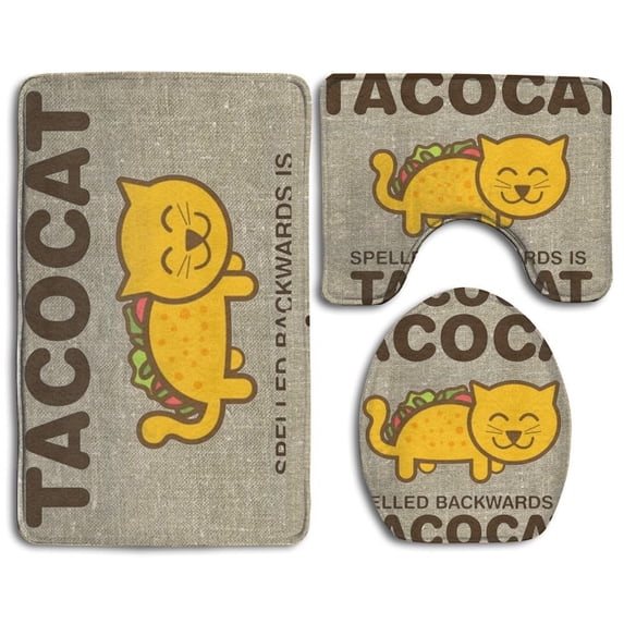 PUDMAD Tacocat Spelled Backwards Is Tacocat 3 Piece Bathroom Rugs Set Bath Rug Contour Mat and Toilet Lid Cover
