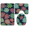 thumbnail image 1 of PUDMAD Tangle Patterns Fish 3 Piece Bathroom Rugs Set Bath Rug Contour Mat and Toilet Lid Cover, 1 of 2