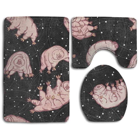 PUDMAD Tardigrades in Space 3 Piece Bathroom Rugs Set Bath Rug Contour Mat and Toilet Lid Cover