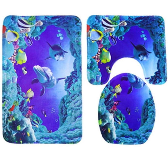 PUDMAD Tbathroom-rug-a122 3 Piece Bathroom Rugs Set Bath Rug Contour Mat and Toilet Lid Cover