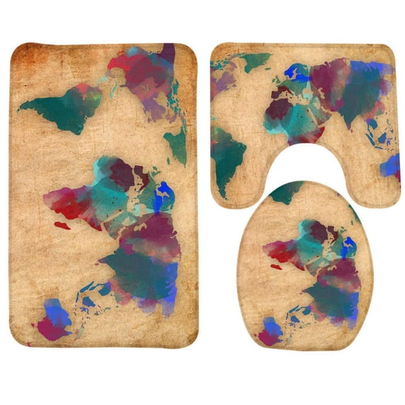 PUDMAD Tbathroom-rug-a279 3 Piece Bathroom Rugs Set Bath Rug Contour Mat and Toilet Lid Cover