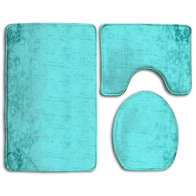 PUDMAD Teal Blue 3 Piece Bathroom Rugs Set Bath Rug Contour Mat and