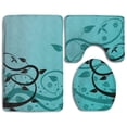 thumbnail image 1 of PUDMAD Teal an Abstract Floral Modern 3 Piece Bathroom Rugs Set Bath Rug Contour Mat and Toilet Lid Cover, 1 of 2