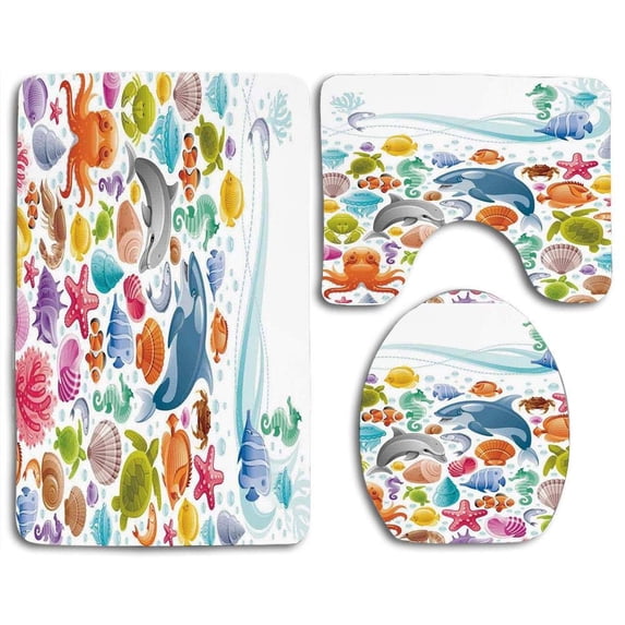 PUDMAD Teen Room Man on Bike Racing in Earth Path Nature Exotic Sports Success 3 Piece Bathroom Rugs Set Bath Rug Contour Mat and Toilet Lid Cover