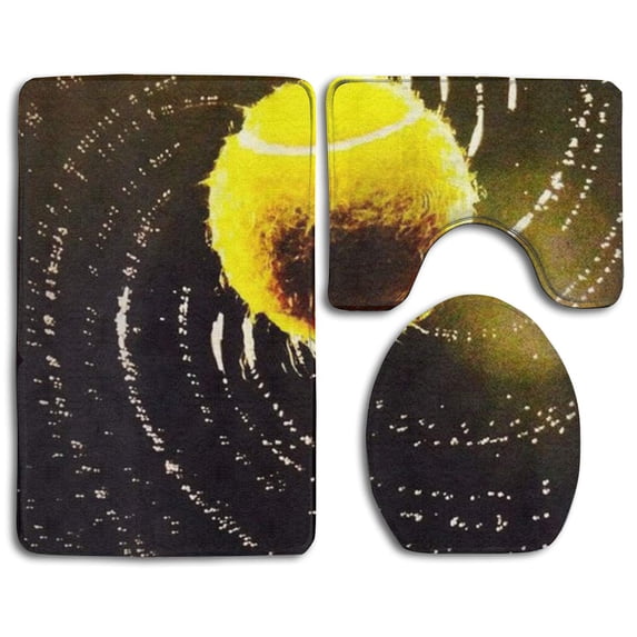 PUDMAD Tennis 3 Piece Bathroom Rugs Set Bath Rug Contour Mat and Toilet Lid Cover