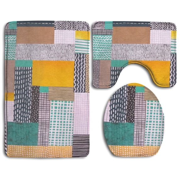 PUDMAD Textile Fabric 3 Piece Bathroom Rugs Set Bath Rug Contour Mat and Toilet Lid Cover