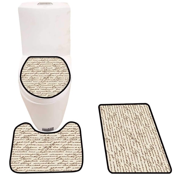 PUDMAD Texture Base on m uscript Leo Tolstoy 3 Piece Bathroom Rugs Set Bath Rug Contour Mat and Toilet Lid Cover