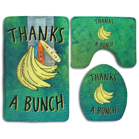 PUDMAD Thanks A Bunch 3 Piece Bathroom Rugs Set Bath Rug Contour Mat and Toilet Lid Cover