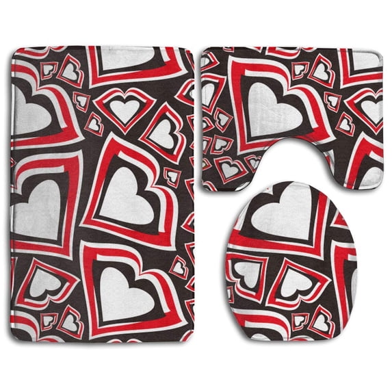 PUDMAD The Lips Love Heart 3 Piece Bathroom Rugs Set Bath Rug Contour Mat and Toilet Lid Cover