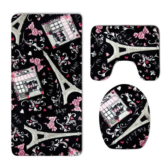 PUDMAD Thicken 3 Piece Bathroom Rugs Set Bath Rug Contour Mat and Toilet Lid Cover