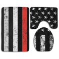 thumbnail image 1 of PUDMAD Thin Red Line Flag 3 Piece Bathroom Rugs Set Bath Rug Contour Mat and Toilet Lid Cover, 1 of 2