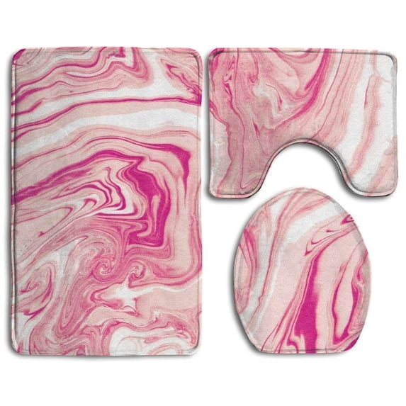 PUDMAD Tieic Wooden Marble Style Rainforest Tree Brown 3 Piece Bathroom Rugs Set Bath Rug Contour Mat and Toilet Lid Cover