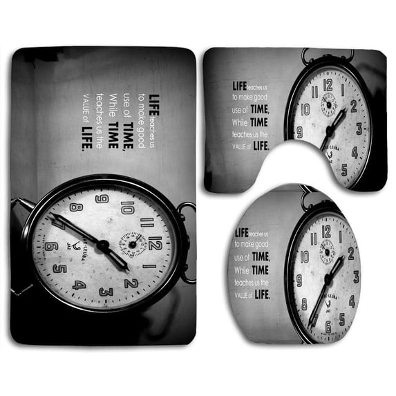 PUDMAD Time 3 Piece Bathroom Rugs Set Bath Rug Contour Mat and Toilet Lid Cover