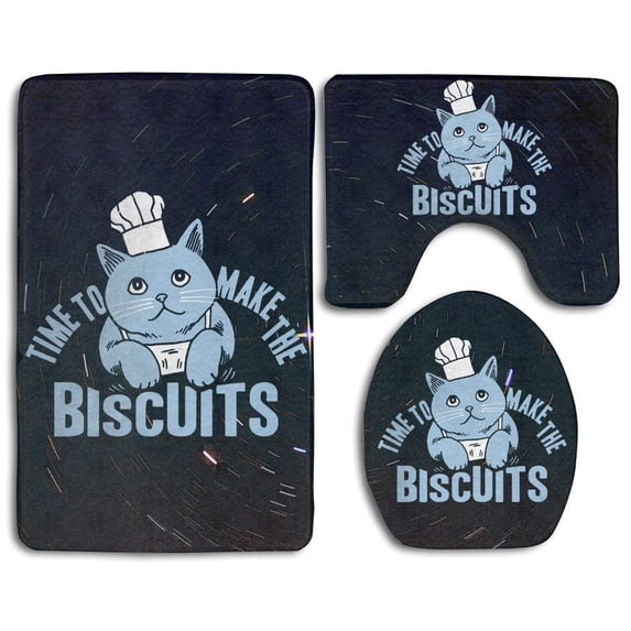 PUDMAD Time to Make Biscuits 3 Piece Bathroom Rugs Set Bath Rug Contour Mat and Toilet Lid Cover