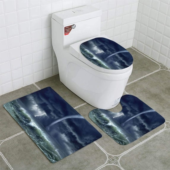 PUDMAD Tornado Lightning sea 3 Piece Bathroom Rugs Set Bath Rug Contour Mat and Toilet Lid Cover
