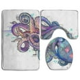 thumbnail image 1 of PUDMAD Traditional Octopus Little Fish 3 Piece Bathroom Rugs Set Bath Rug Contour Mat and Toilet Lid Cover, 1 of 2