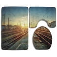 thumbnail image 1 of PUDMAD Train Track Landscape 3 Piece Bathroom Rugs Set Bath Rug Contour Mat and Toilet Lid Cover, 1 of 2