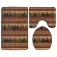thumbnail image 1 of PUDMAD Tree Stripes Red and Gold 3 Piece Bathroom Rugs Set Bath Rug Contour Mat and Toilet Lid Cover, 1 of 2