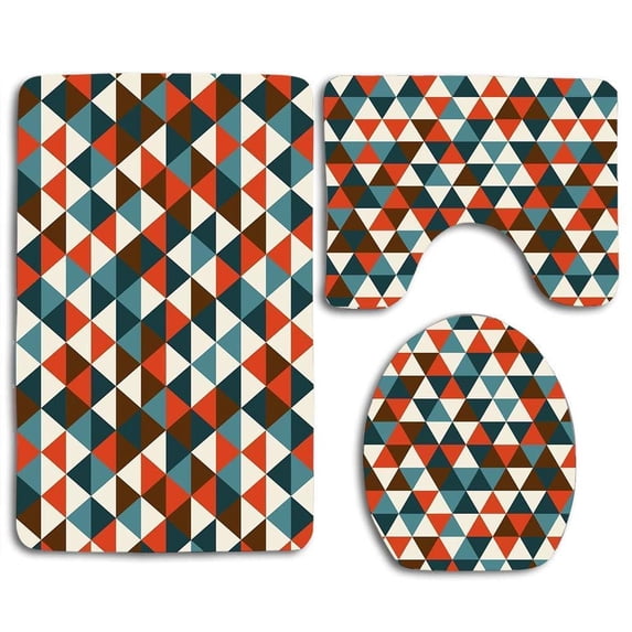PUDMAD Triangle 3 Piece Bathroom Rugs Set Bath Rug Contour Mat and Toilet Lid Cover
