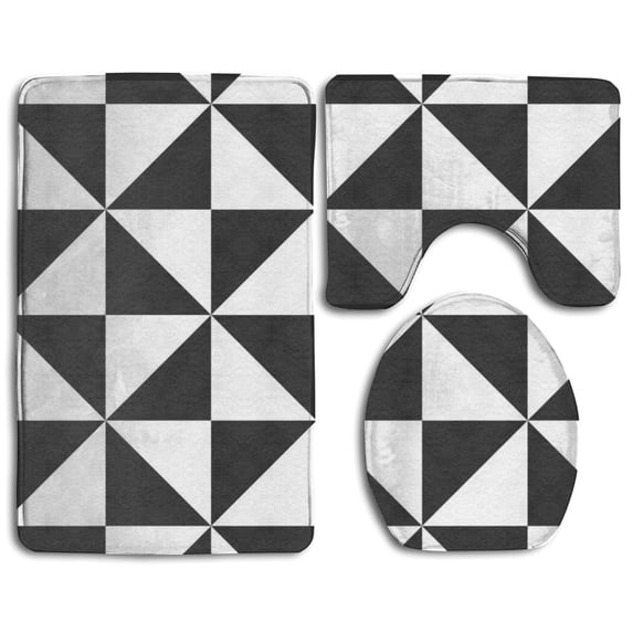 PUDMAD Triangular Square 3 Piece Bathroom Rugs Set Bath Rug Contour Mat and Toilet Lid Cover