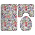 thumbnail image 1 of PUDMAD Tropical Flower Plant Watercolor 3 Piece Bathroom Rugs Set Bath Rug Contour Mat and Toilet Lid Cover, 1 of 2