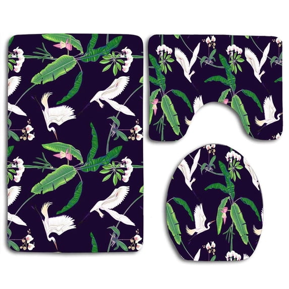 PUDMAD Tropical Neon Red-crowned Crane 3 Piece Bathroom Rugs Set Bath Rug Contour Mat and Toilet Lid Cover