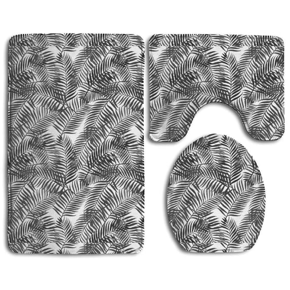 PUDMAD Tropical Palm Leaf 3 Piece Bathroom Rugs Set Bath Rug Contour Mat and Toilet Lid Cover