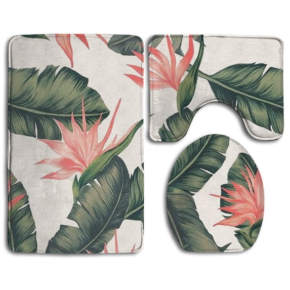 PUDMAD Tropical Palm Tree 3 Piece Bathroom Rugs Set Bath Rug Contour Mat and Toilet Lid Cover