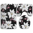 thumbnail image 1 of PUDMAD Tropical White Flowers 3 Piece Bathroom Rugs Set Bath Rug Contour Mat and Toilet Lid Cover, 1 of 2