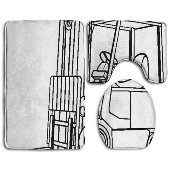 PUDMAD Trucks 3 Piece Bathroom Rugs Set Bath Rug Contour Mat and Toilet Lid Cover