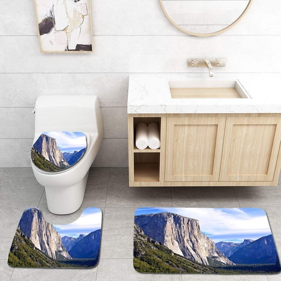 PUDMAD Tunnel View El Capitan and Half Dome 3 Piece Bathroom Rugs Set Bath Rug Contour Mat and Toilet Lid Cover