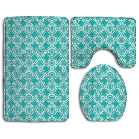PUDMAD Turquoise Blue 3 Piece Bathroom Rugs Set Bath Rug Contour Mat and Toilet Lid Cover