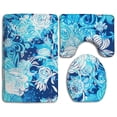 thumbnail image 1 of PUDMAD Turquoise Floral 3 Piece Bathroom Rugs Set Bath Rug Contour Mat and Toilet Lid Cover, 1 of 2