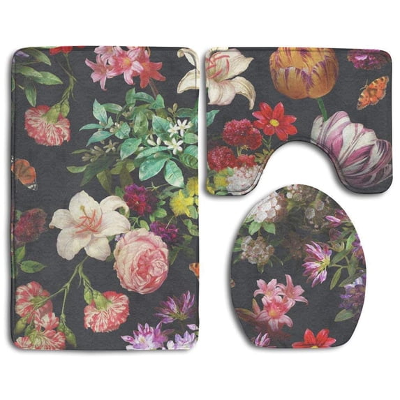 PUDMAD Turtles in Posture 3 Piece Bathroom Rugs Set Bath Rug Contour Mat and Toilet Lid Cover