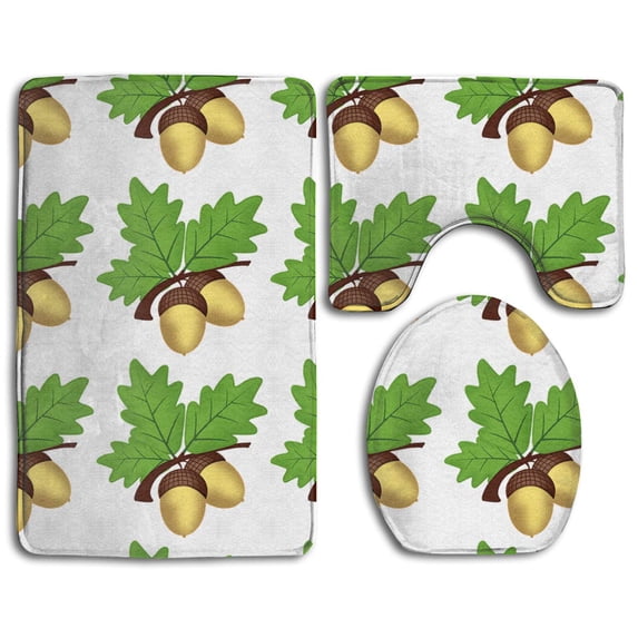 PUDMAD Two Acorns 3 Piece Bathroom Rugs Set Bath Rug Contour Mat and Toilet Lid Cover
