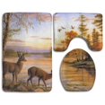 thumbnail image 1 of PUDMAD Two Deer On Sunset 3 Piece Bathroom Rugs Set Bath Rug Contour Mat and Toilet Lid Cover, 1 of 2