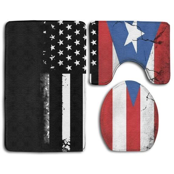 PUDMAD USA and Puerto Rico Flag 3 Piece Bathroom Rugs Set Bath Rug Contour Mat and Toilet Lid Cover