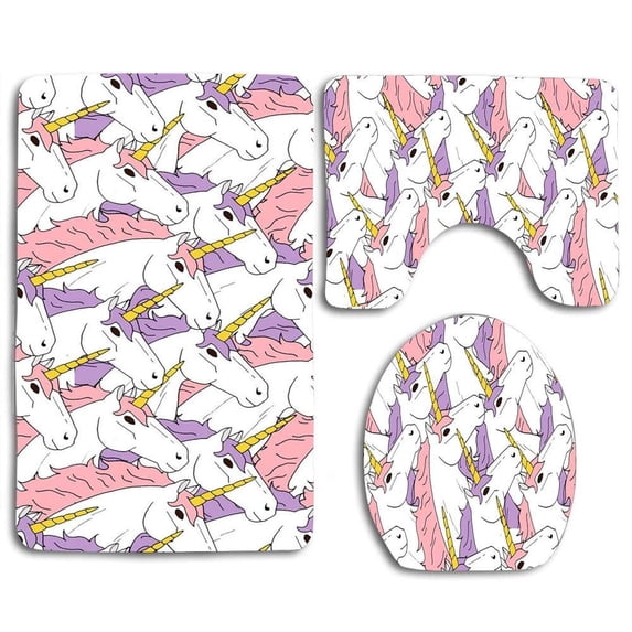 PUDMAD Unicorn 3 Piece Bathroom Rugs Set Bath Rug Contour Mat and Toilet Lid Cover