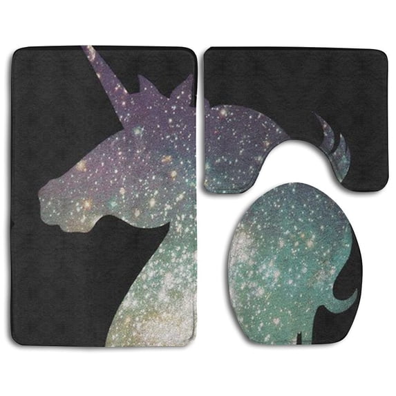 PUDMAD Unicorn 3 Piece Bathroom Rugs Set Bath Rug Contour Mat and Toilet Lid Cover