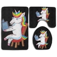 thumbnail image 1 of PUDMAD Unicorn Read A Magical Story 3 Piece Bathroom Rugs Set Bath Rug Contour Mat and Toilet Lid Cover, 1 of 2