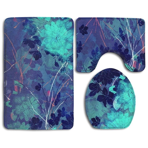 PUDMAD Unique Butterflies 3 Piece Bathroom Rugs Set Bath Rug Contour Mat and Toilet Lid Cover