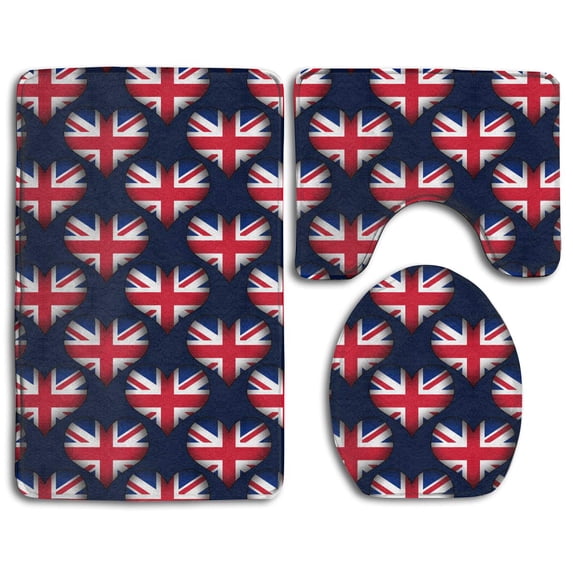 PUDMAD United Kingdom Love 3 Piece Bathroom Rugs Set Bath Rug Contour Mat and Toilet Lid Cover