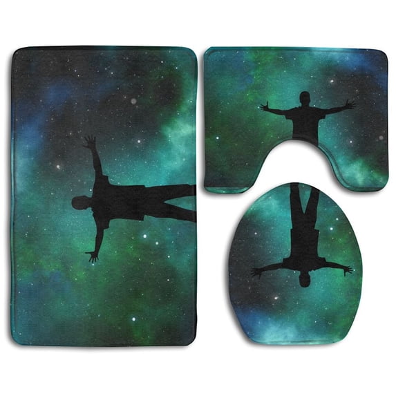 PUDMAD Universe 3 Piece Bathroom Rugs Set Bath Rug Contour Mat and Toilet Lid Cover